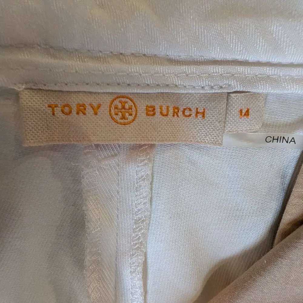 Tory Burch Women's White Cropped Pants Stretch Cotton Tailored Size 14